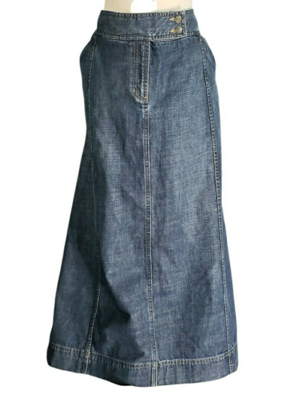 Liz Claiborne Vtg Long A-Line Denim Skirt Medium Wash Y2K Western Back Yoke 14